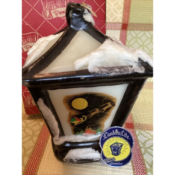 Vintage LANTERN LITE CANDLE Penn Wax Works Christmas Scenes With Box / Unused - Picture 1 of 16